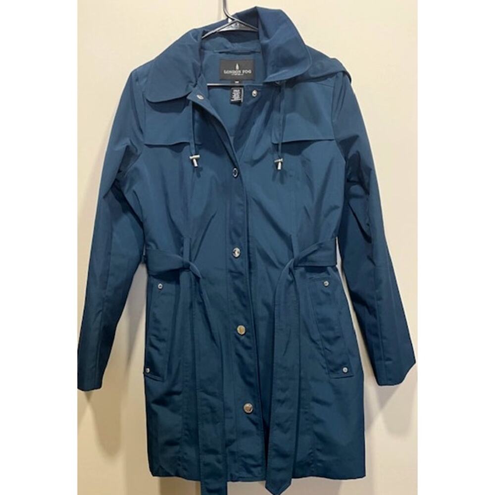 London Fog Women's Water Resistant Single Breasted Trench Coat Dark Teal Sz Med - Picture 3 of 10